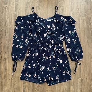 Blu Pepper Navy Floral Romper Medium